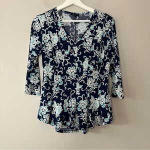 Sammi & Jo Blue Floral 3/4 Sleeve Blouse‎ Small Petite